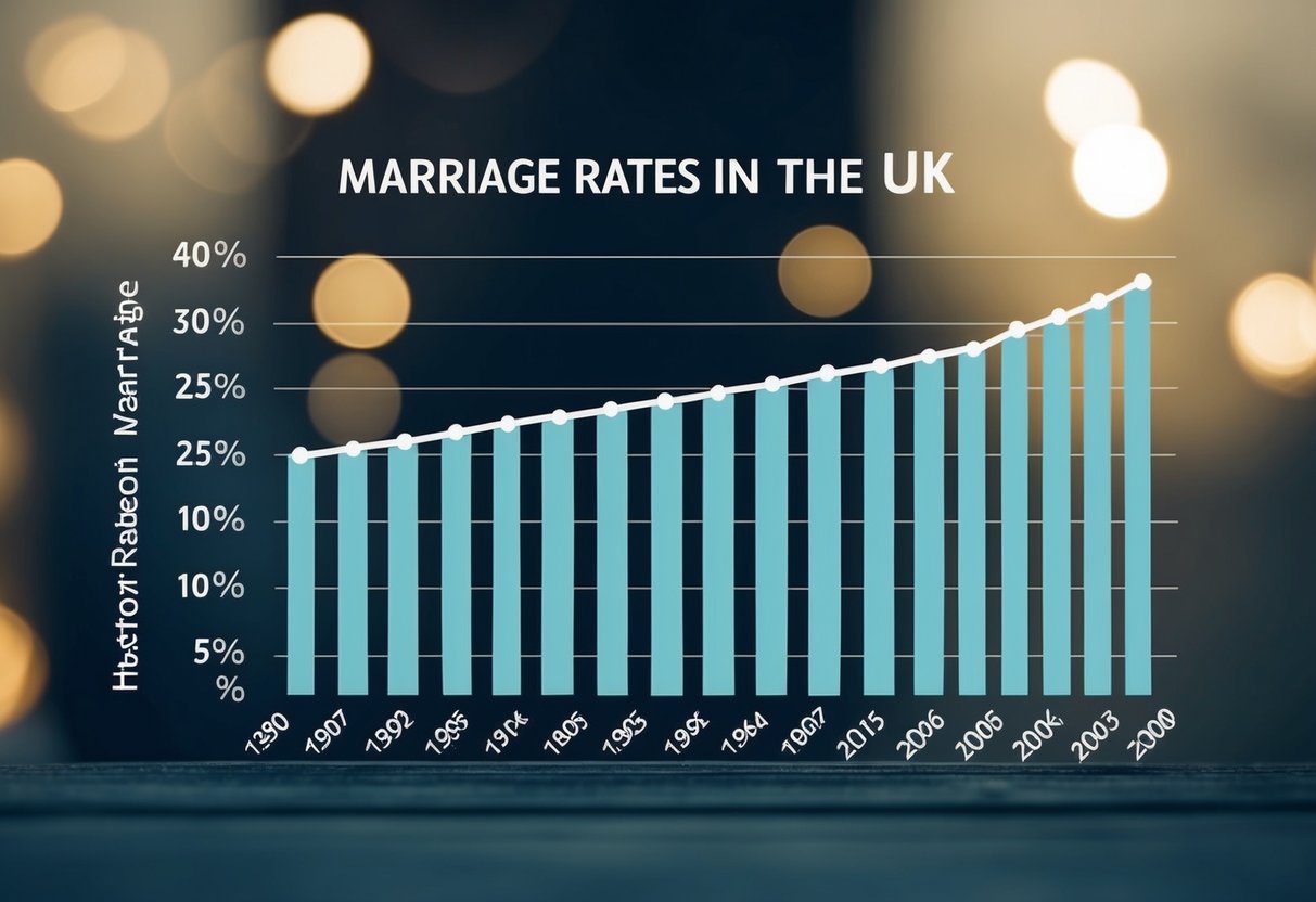 A graph showing the historical trends in marriage rates in the UK, with a clear and steady decline over the years