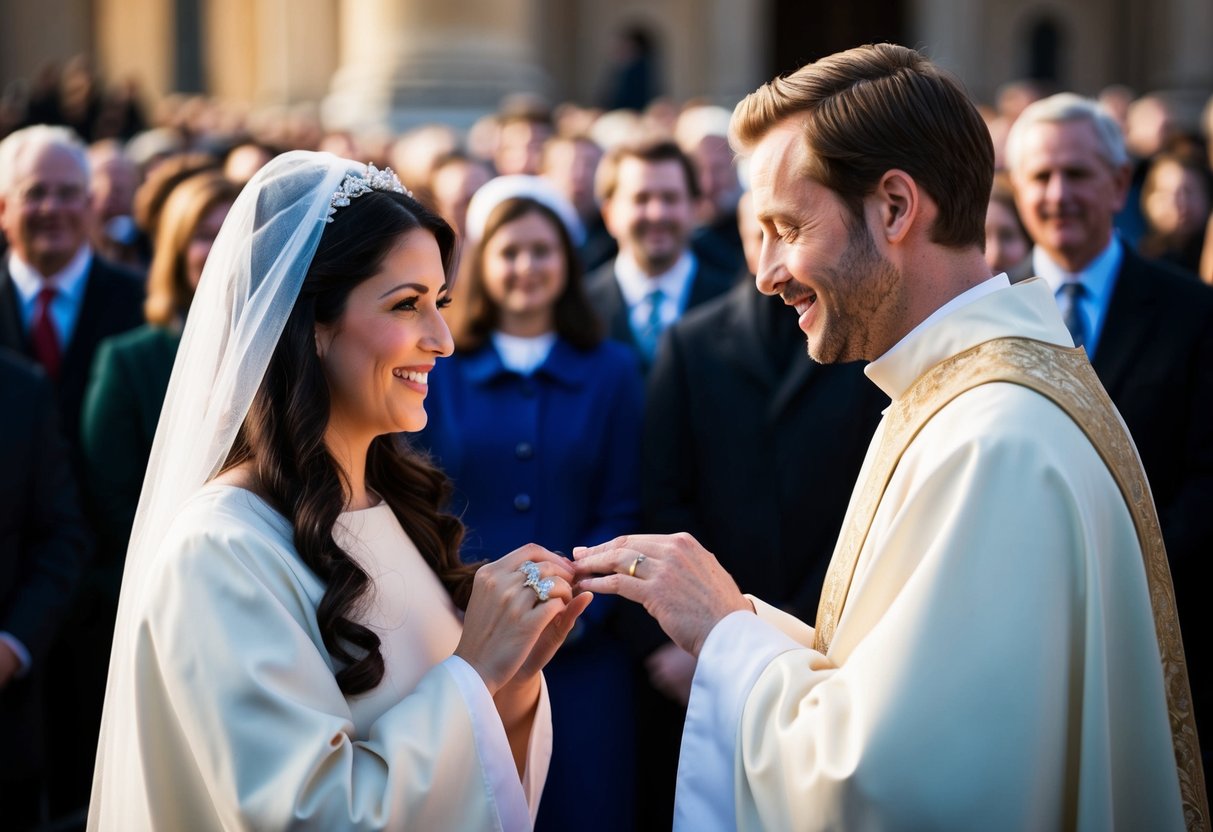 Mary and Joseph: The Betrothal - A woman and man exchange rings in front of a crowd