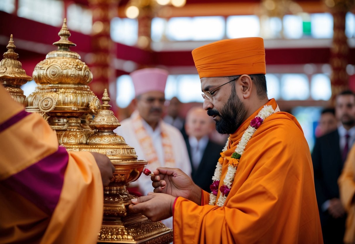 A Hindu priest performing a traditional ceremony in a UK temple