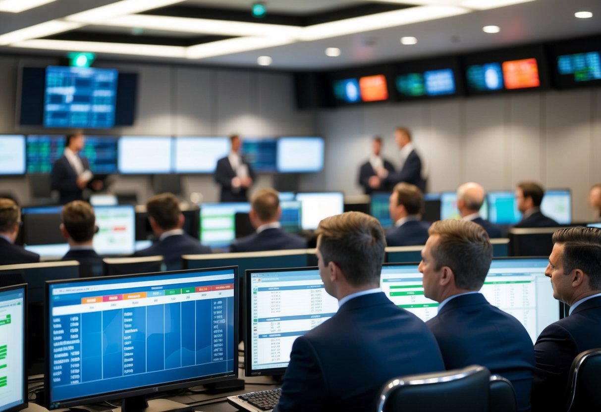A control room with charts, schedules, and staff coordinating tasks for event management