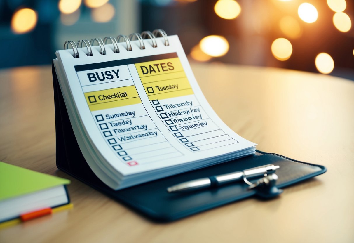 A busy calendar with highlighted dates and a checklist of tasks