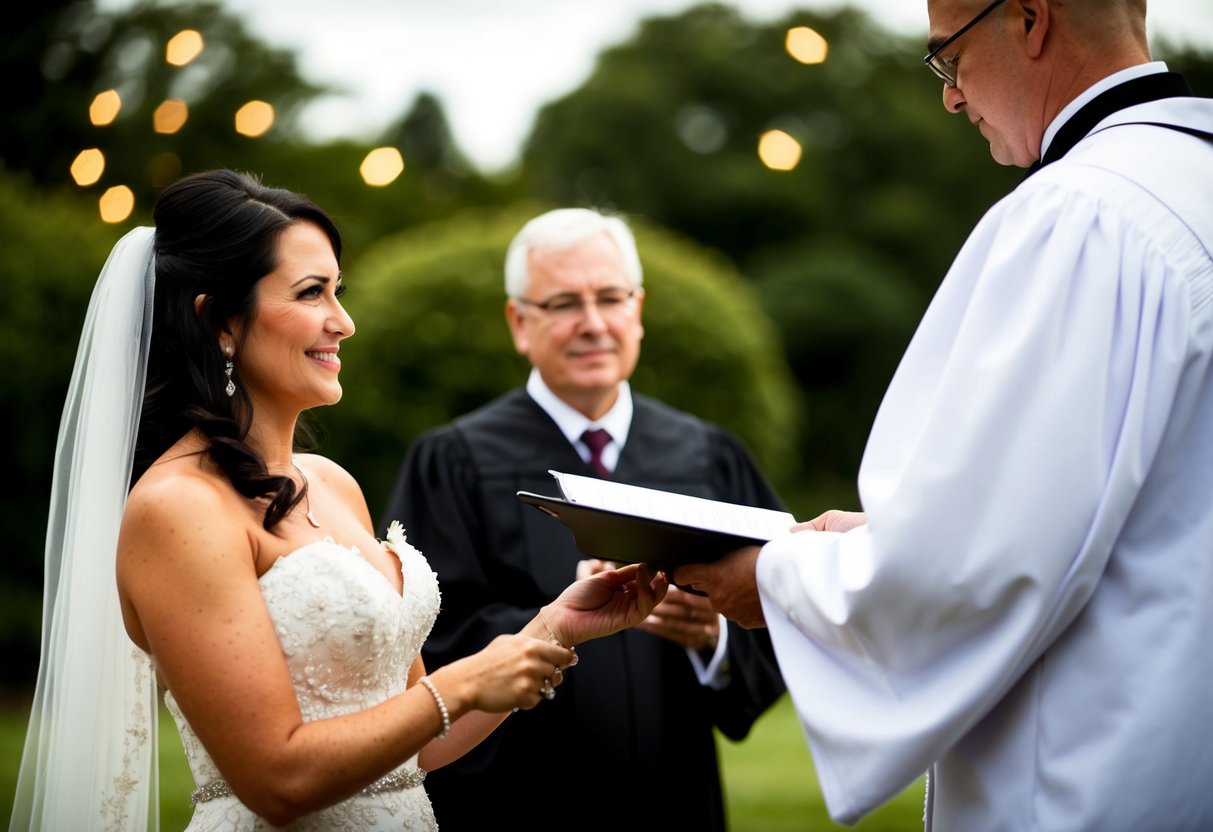 A figure officiating a wedding ceremony