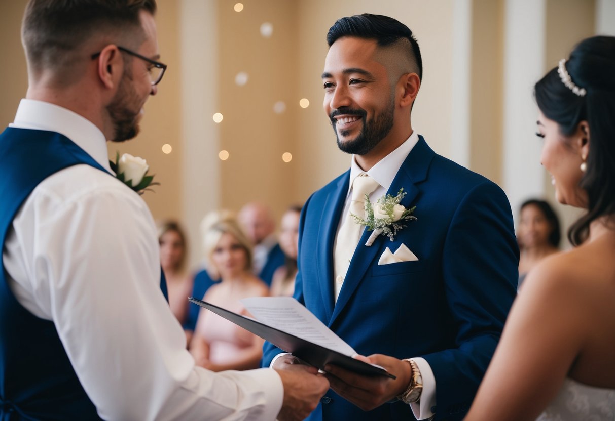 A celebrant conducts a legal wedding ceremony
