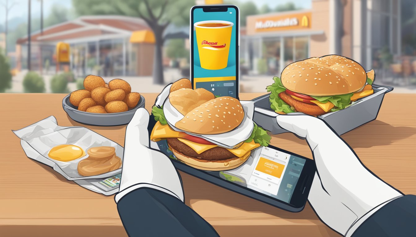 A McDonald's breakfast being ordered through a delivery service app, with technology seamlessly integrating the order into the restaurant's service system