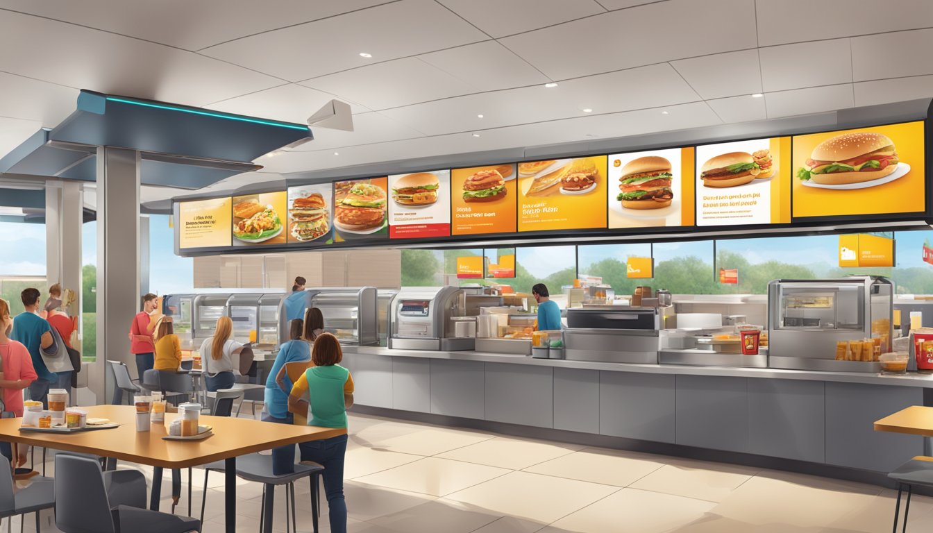 A bustling McDonald's breakfast service with digital kiosks, mobile ordering, and drive-thru technology in action