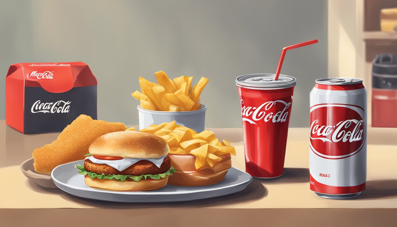 A classic red Coca-Cola can next to a nostalgic McDonald's breakfast meal