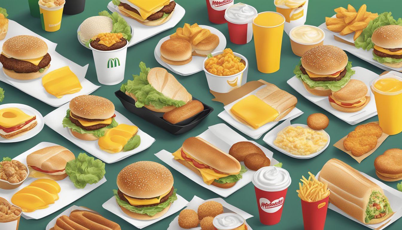 A bustling McDonald's breakfast menu featuring a variety of plant-based options, surrounded by positive customer feedback and a growing market share