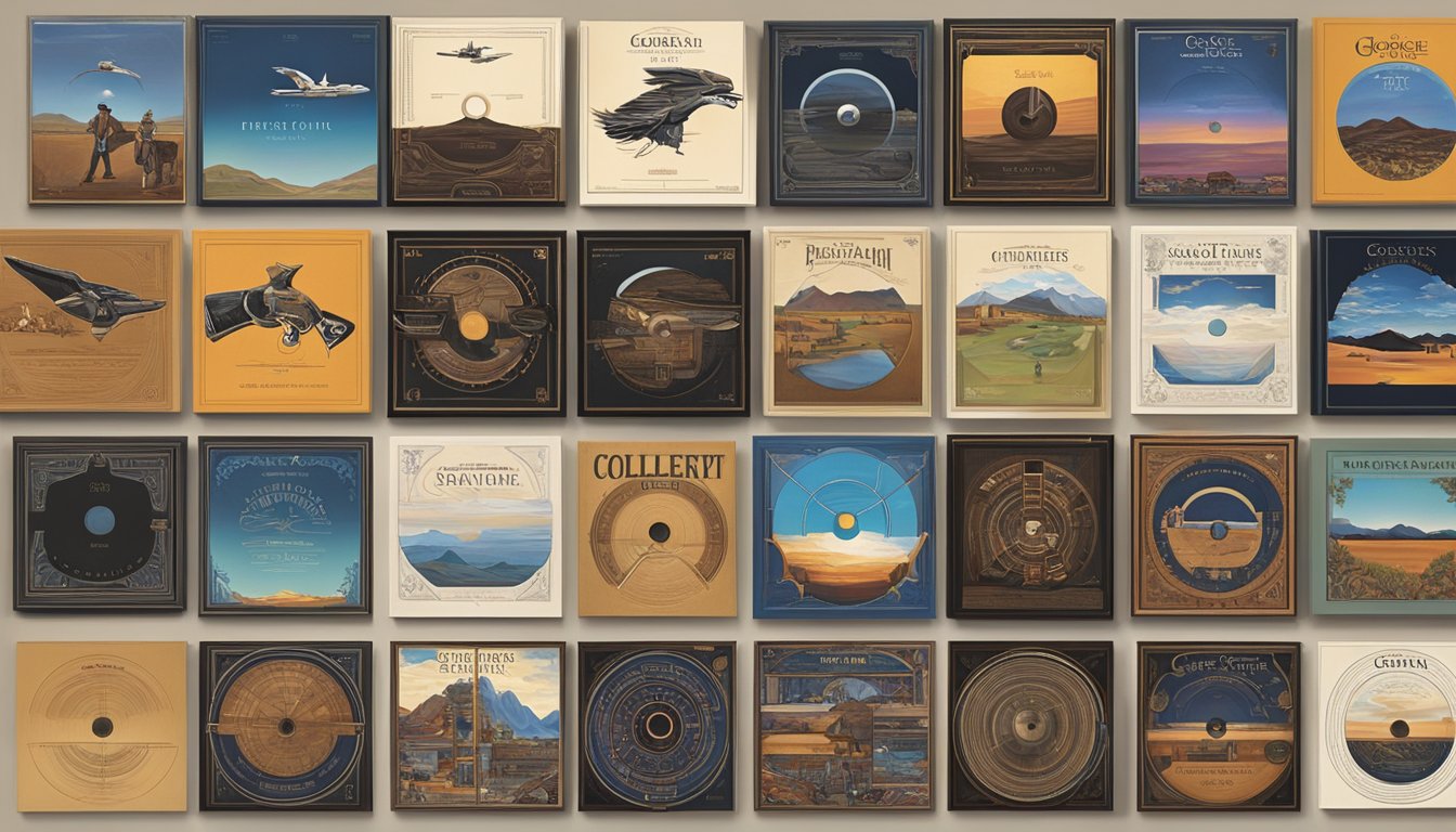 A collection of George Strait's album covers displayed in chronological order, each cover depicting a different scene or theme that represents a stage in his musical journey