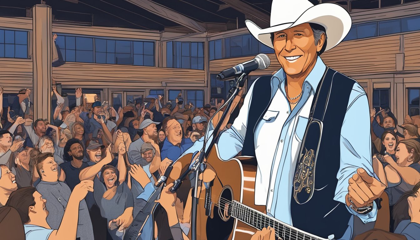 George Strait surprises fans at a Nashville bar. Crowd erupts in excitement as he takes the stage