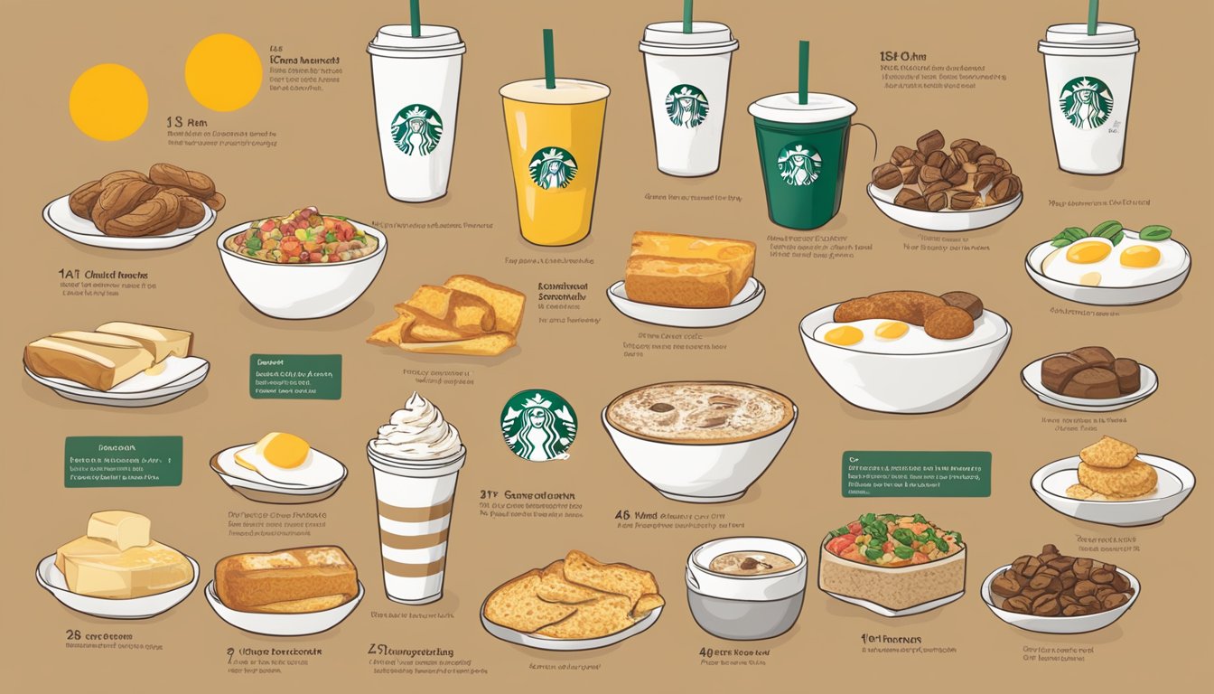 A table with Starbucks breakfast items and their nutritional information displayed clearly next to each item