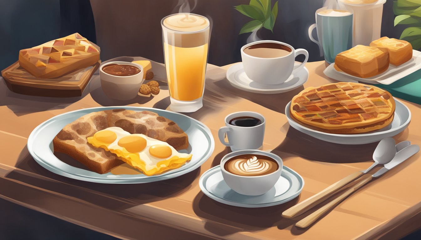 A cozy table at Starbucks, adorned with a spread of delicious breakfast items and a steaming cup of coffee, evoking the concept of affordable luxury