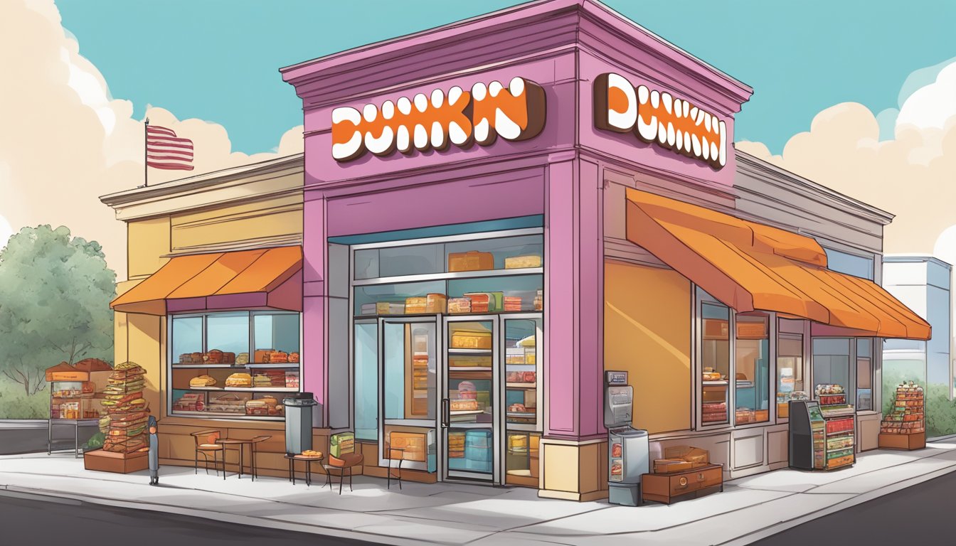 A Dunkin' store with various breakfast items tailored to local tastes, surrounded by logos of strategic alliance partners