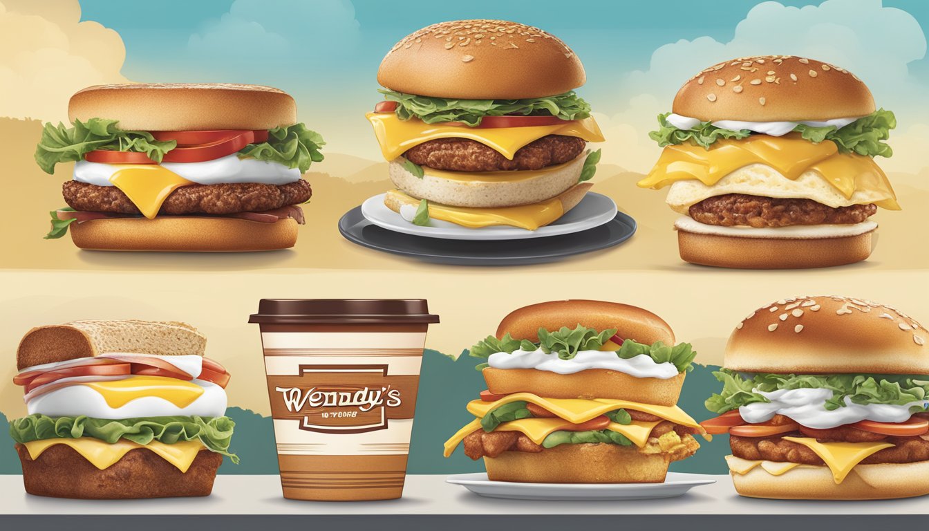 A timeline of Wendy's breakfast menu items from launch to present, showcasing the evolution and historical milestones of the menu