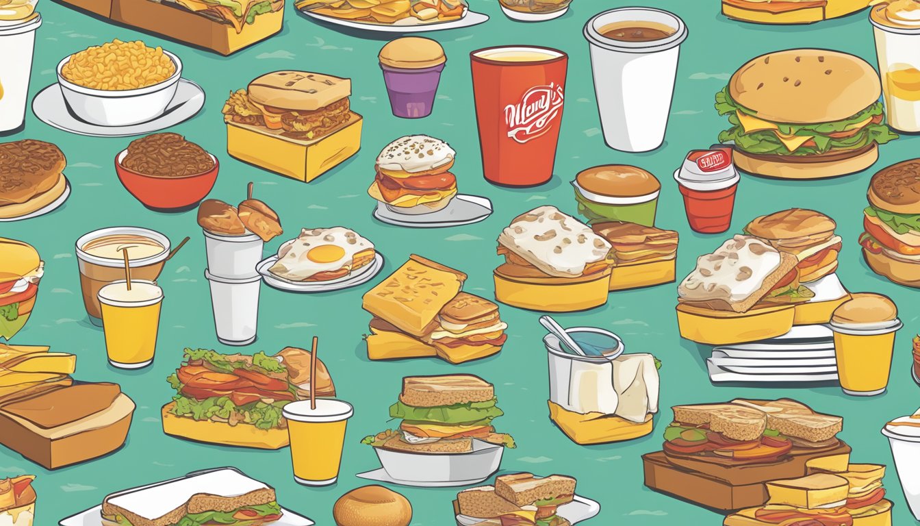 A graph showing Wendy's breakfast sales trends over time, with illustrations of the different menu items introduced since the launch of the breakfast menu