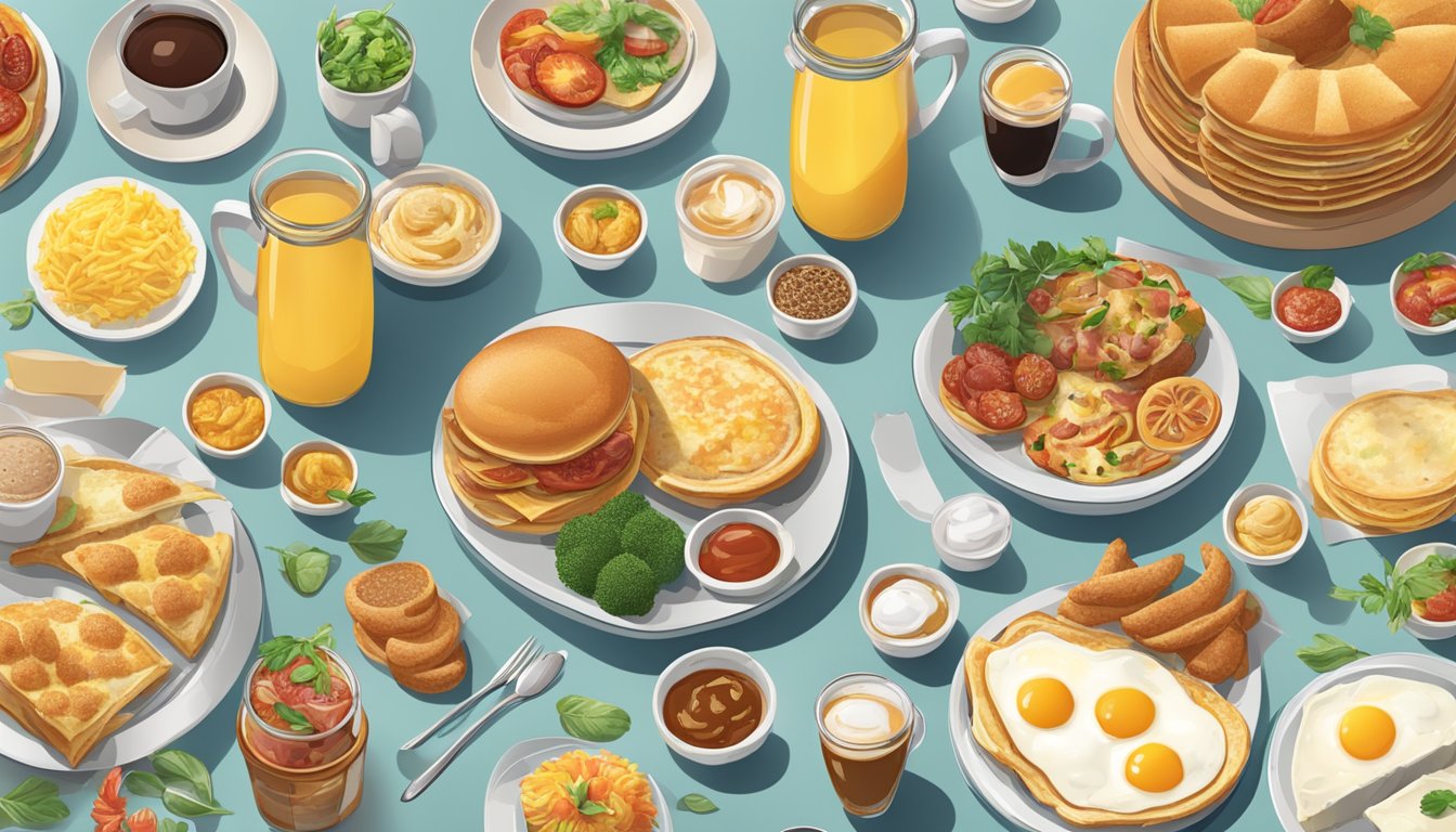 A table with various international breakfast dishes from different countries, each representing a unique variation of Wendy's breakfast menu