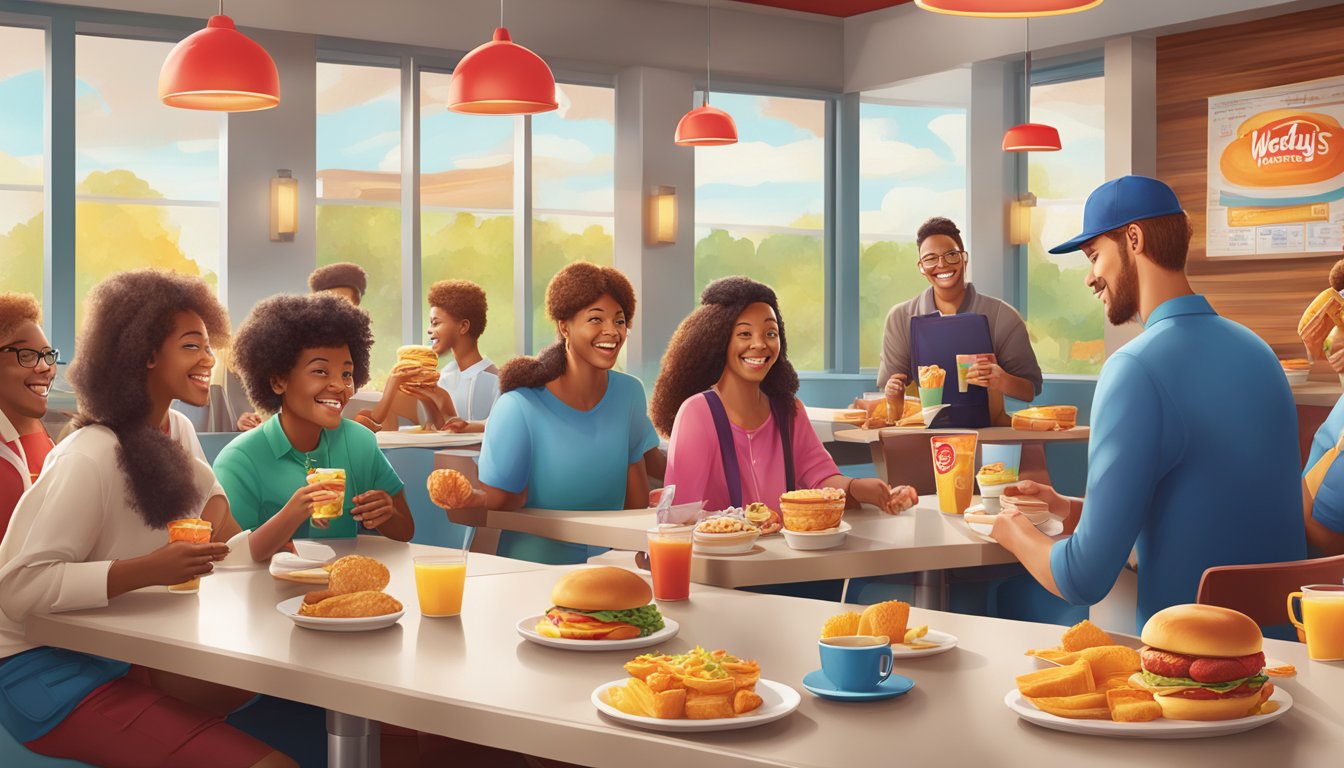 A vibrant breakfast scene at Wendy's, featuring enticing rewards program and limited-time offers