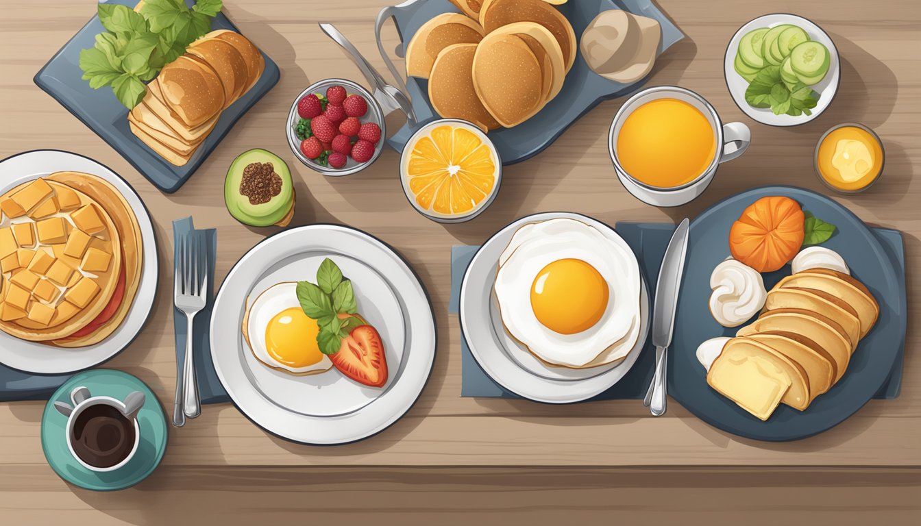 A table with various breakfast items, a loyalty card, and a list of rewards and benefits