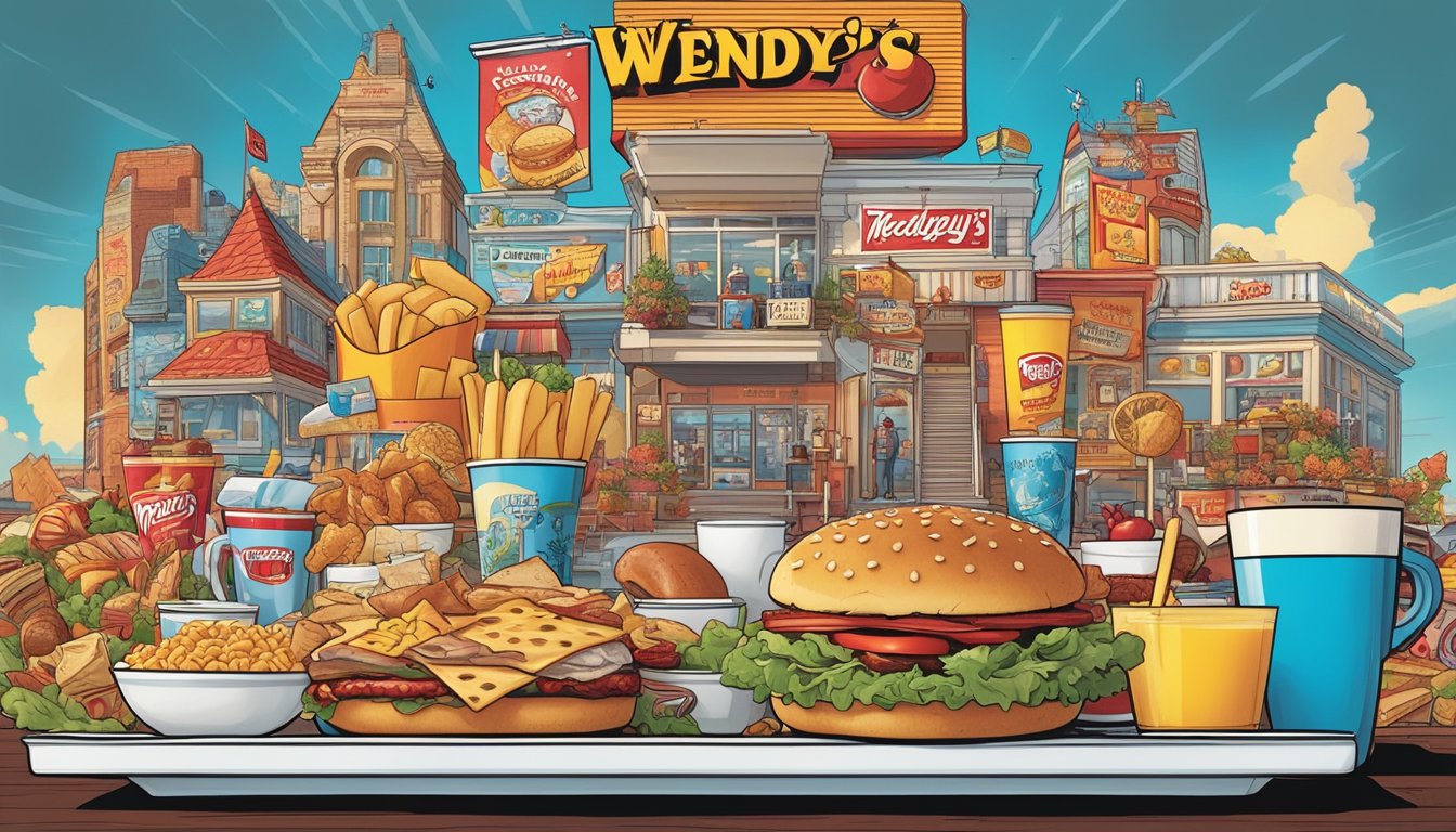 A colorful comic book cover featuring the iconic Wendy's logo and various breakfast menu items, surrounded by pop culture references