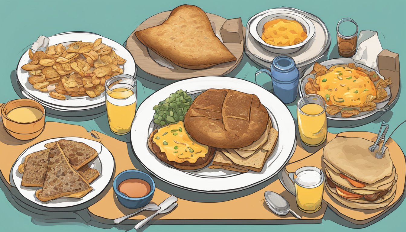 A table filled with discarded breakfast items, including failed menu concepts and rejected food prototypes