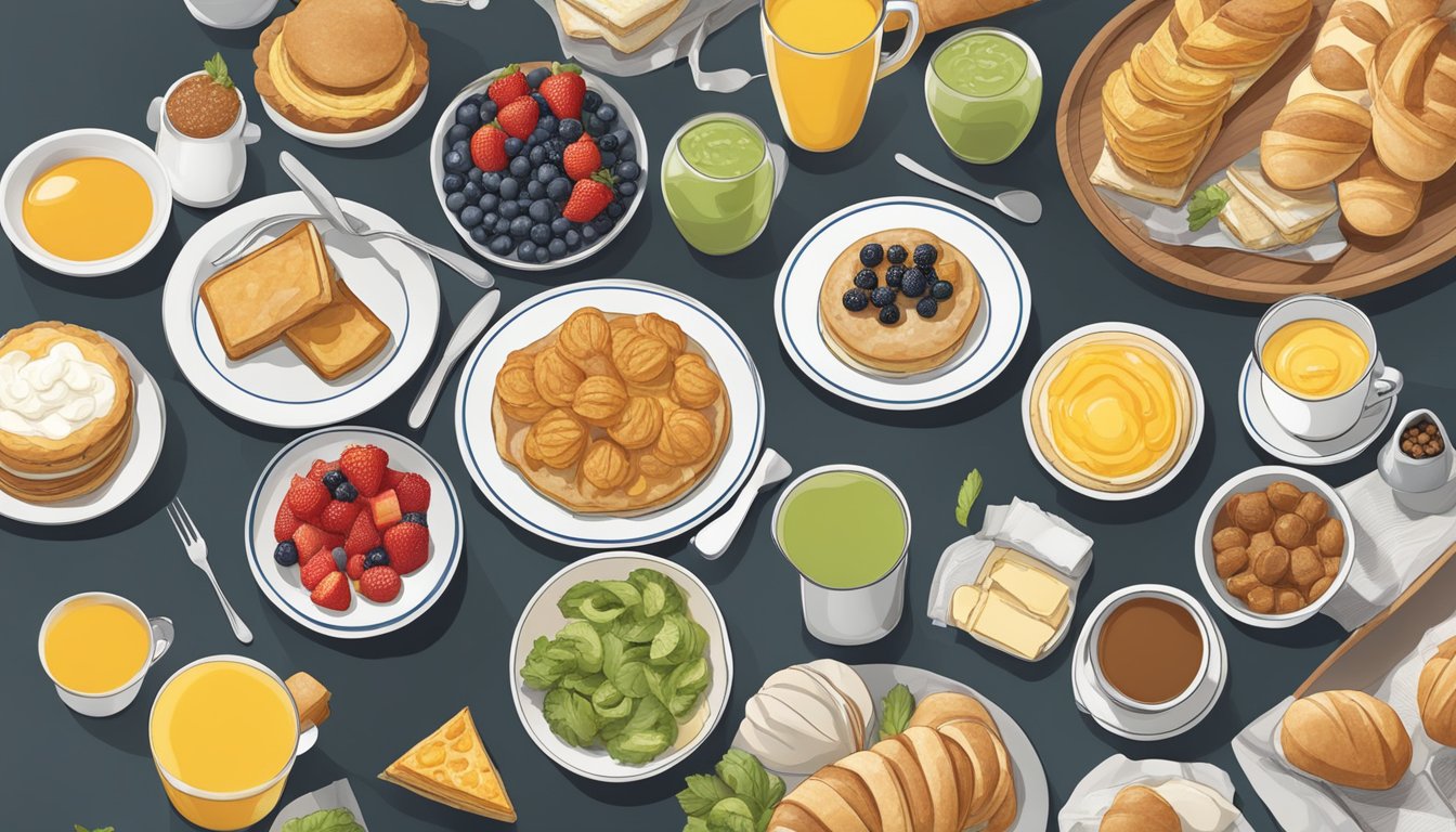 A spread of breakfast sides and pastries arranged neatly on a table, with a focus on portion sizes