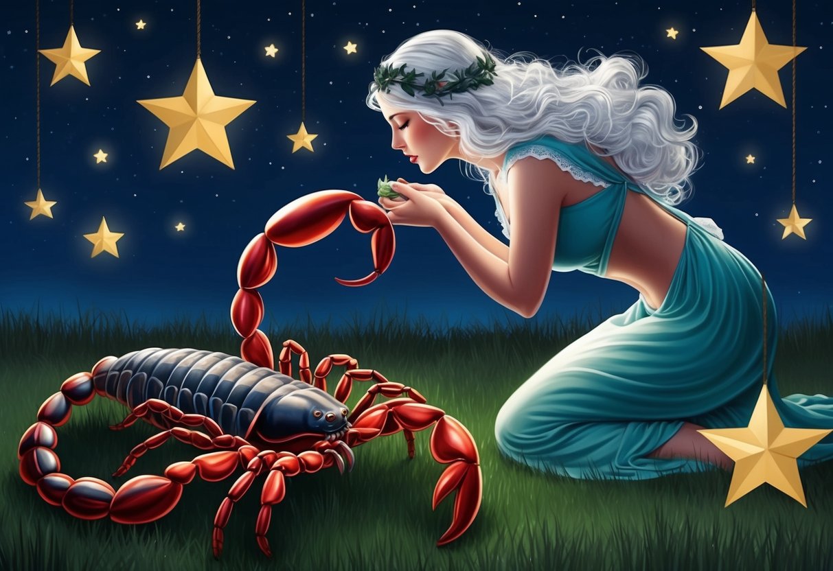 A scorpion and a maiden connecting intimately under the stars