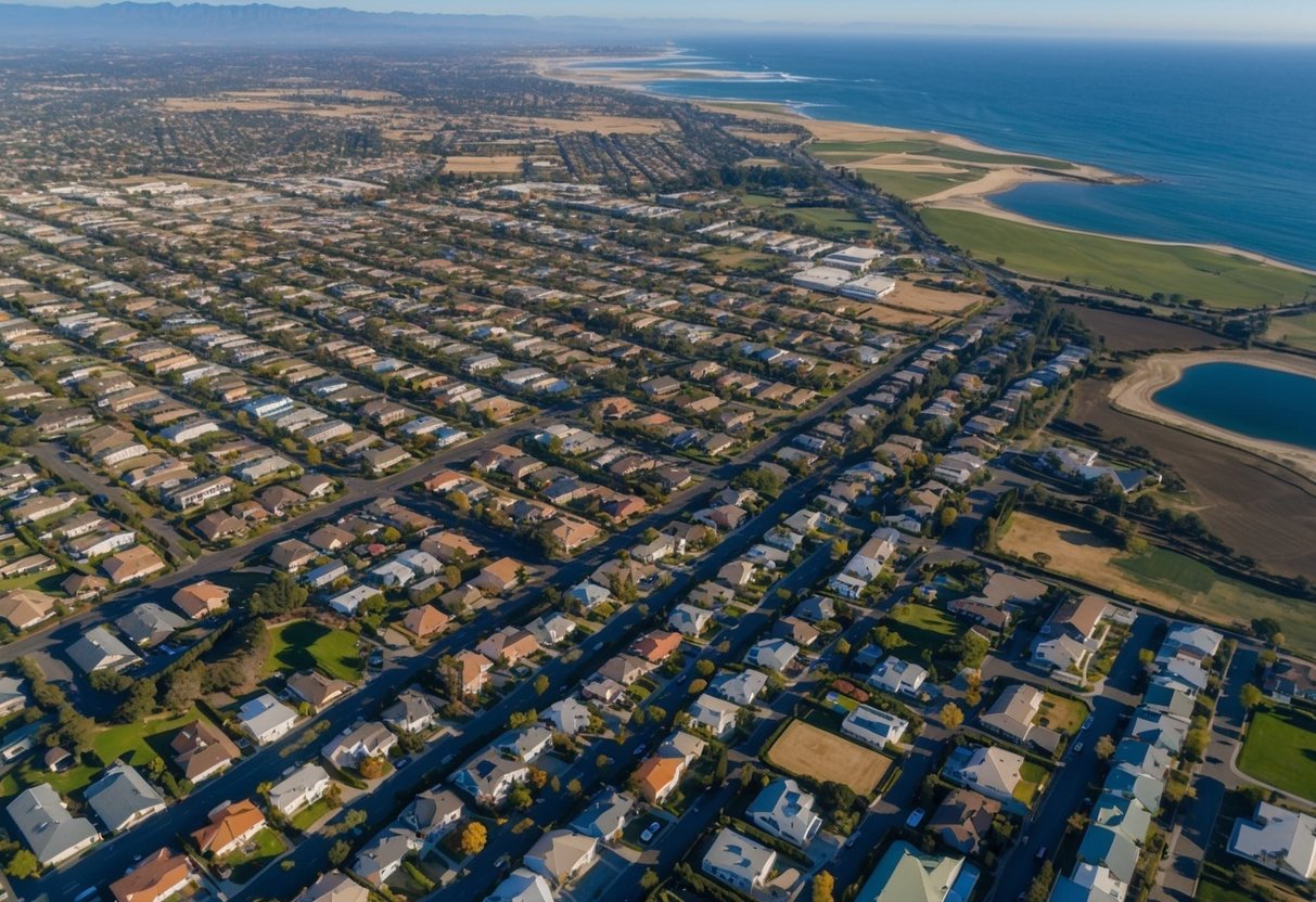 Aerial view of various property types across California, including residential, commercial, and agricultural areas, with different land use analysis methods being applied