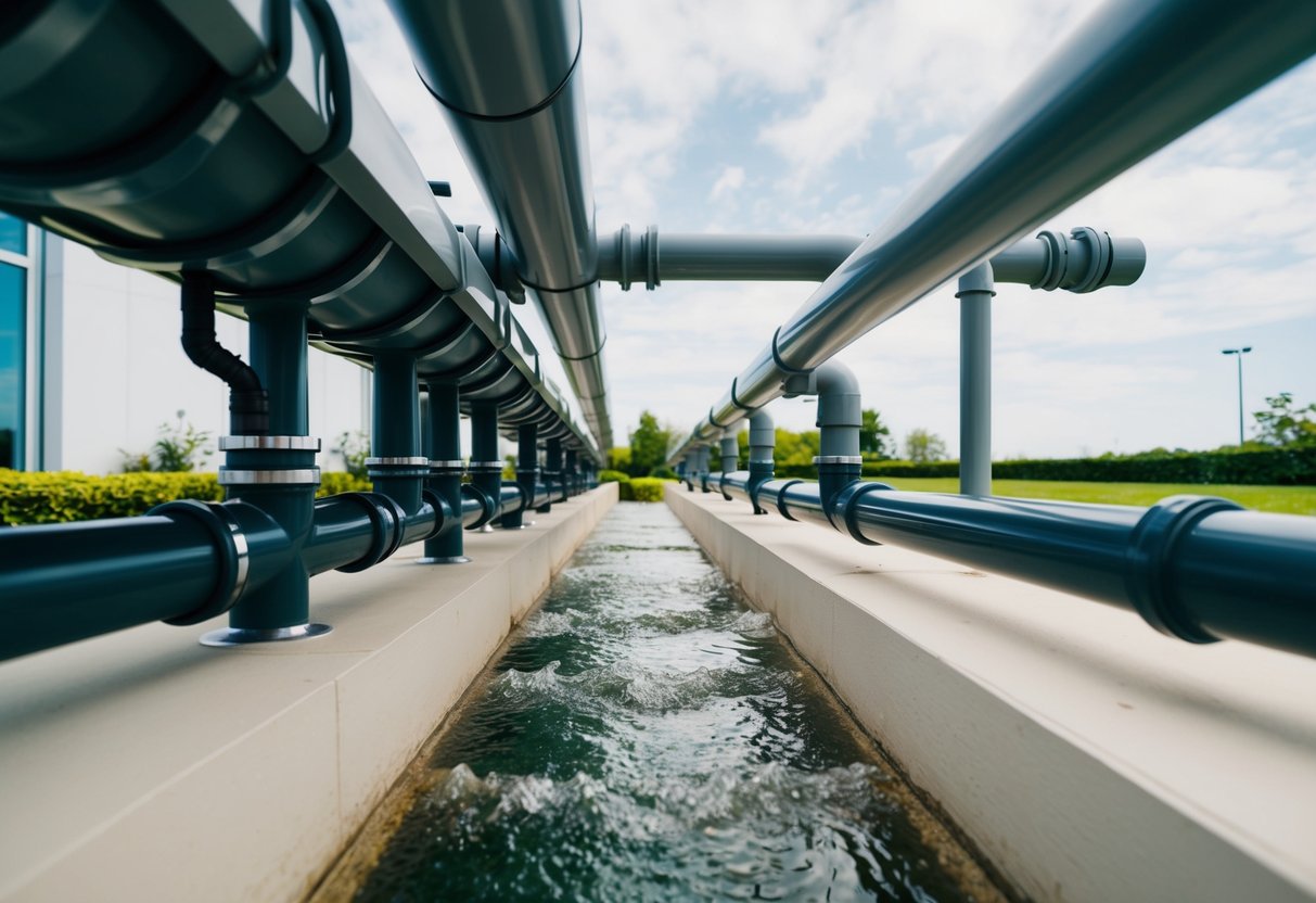 Understanding the Importance of Drain Cleaning for Commercial Properties: Essential Maintenance Practices 1 A commercial property with a well-maintained drainage system, showing clear and flowing water through the pipes