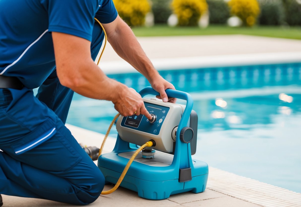 A technician using specialized equipment to inspect a swimming pool for leaks