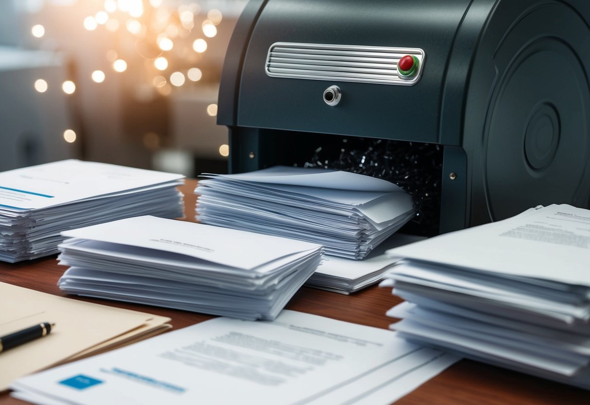 A secure shredding machine devouring stacks of paper documents