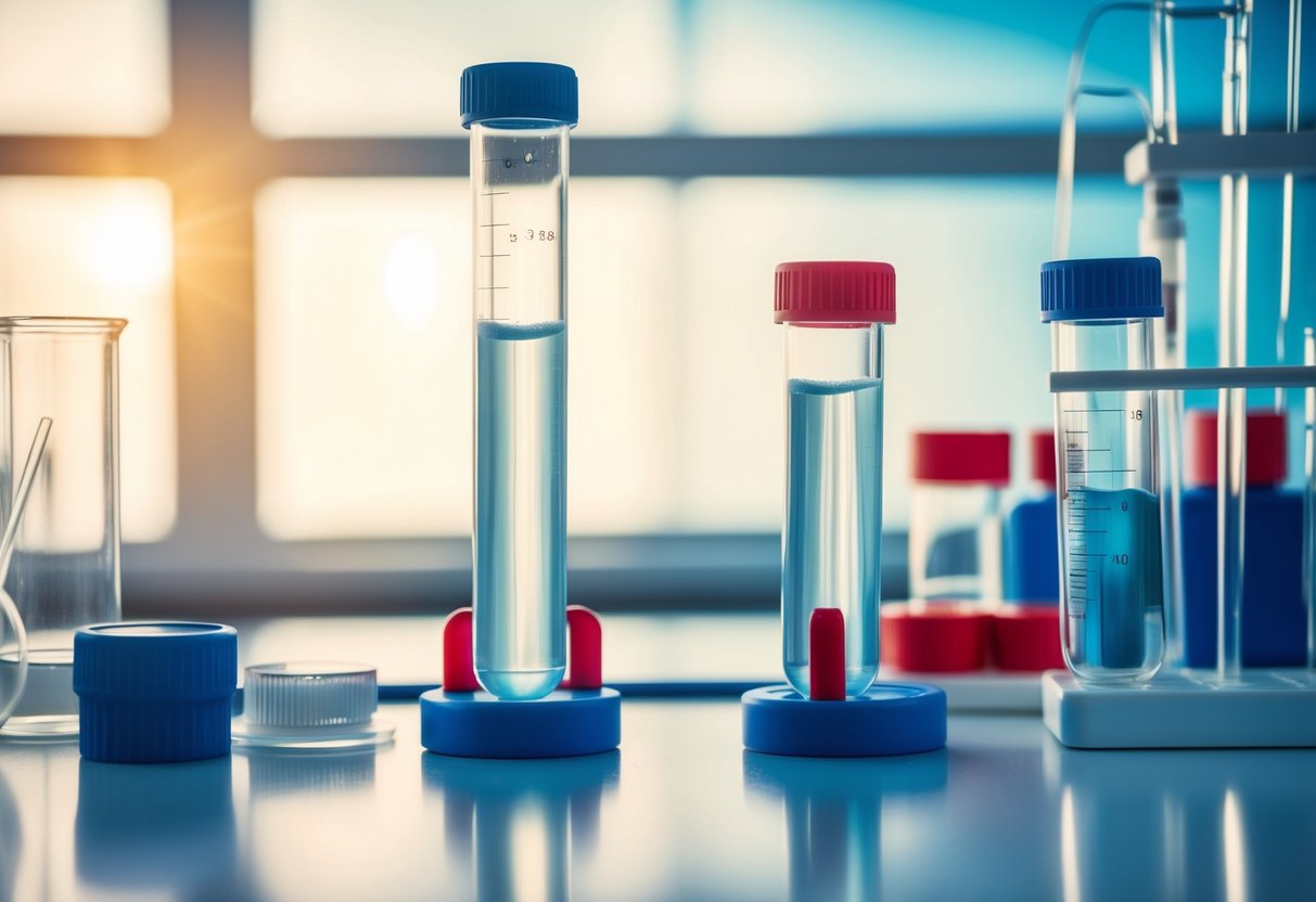 A laboratory setting with test tubes and scientific equipment, showcasing the mechanisms of action of GLP-1 receptor agonists on blood sugar regulation