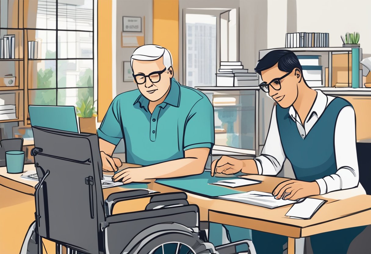 A person with a disability opening an RDSP account while a government representative explains the benefits and grants available