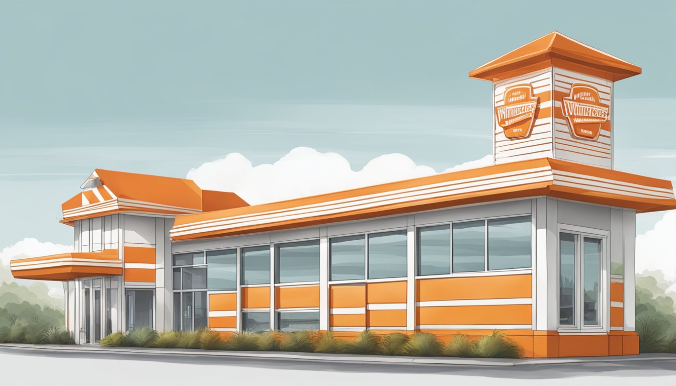 A series of Whataburger buildings, each showcasing the evolution of the iconic orange and white striped architectural design