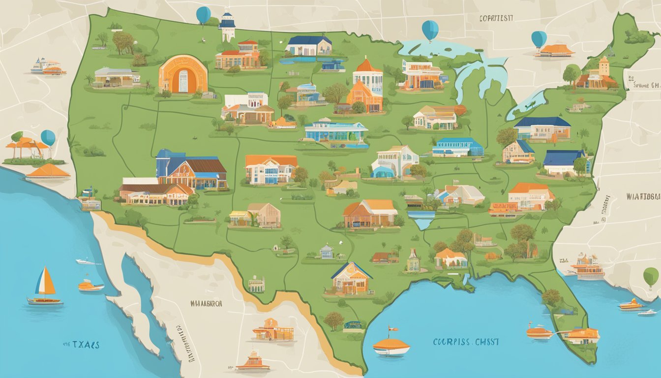 A map of Texas with a focus on Corpus Christi, featuring Whataburger locations expanding across the state