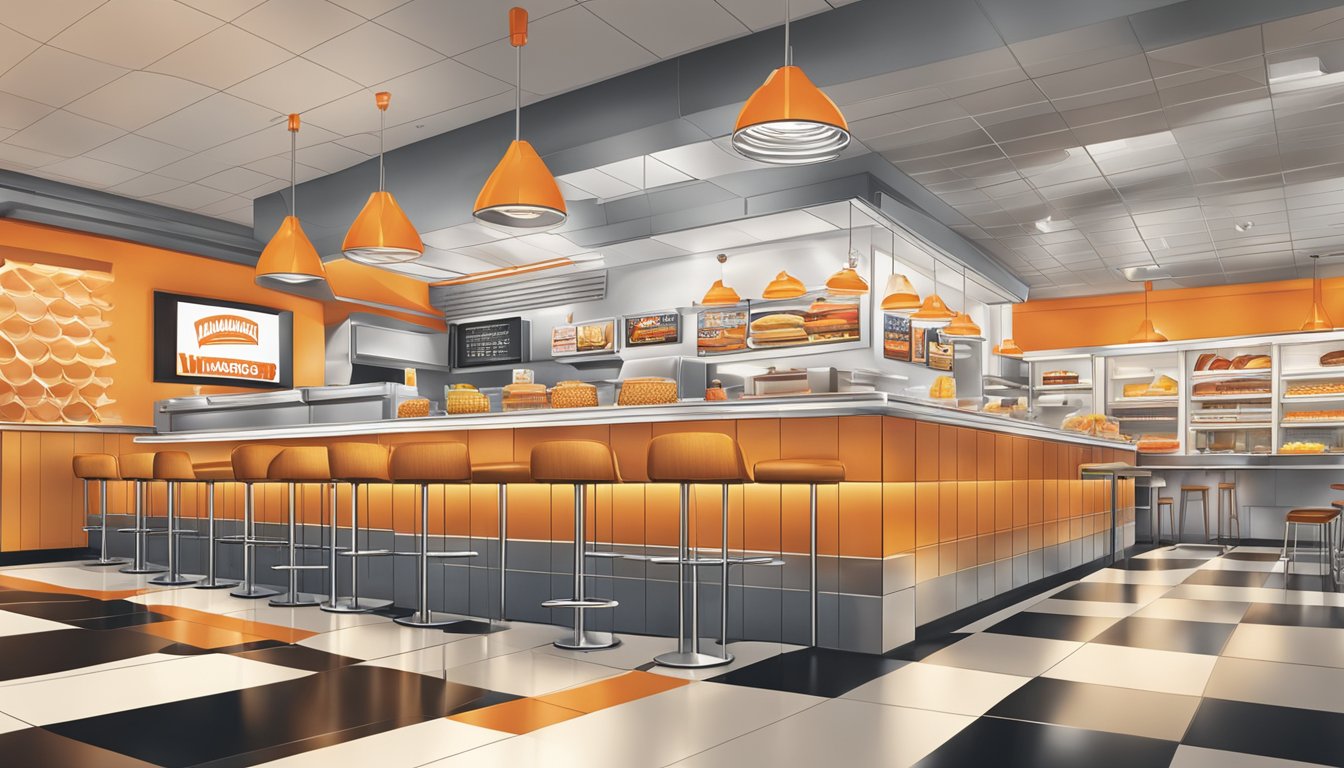 A bustling Whataburger restaurant with a modern, sleek interior. A diverse menu of Texan-inspired delights on display, from classic burgers to specialty items