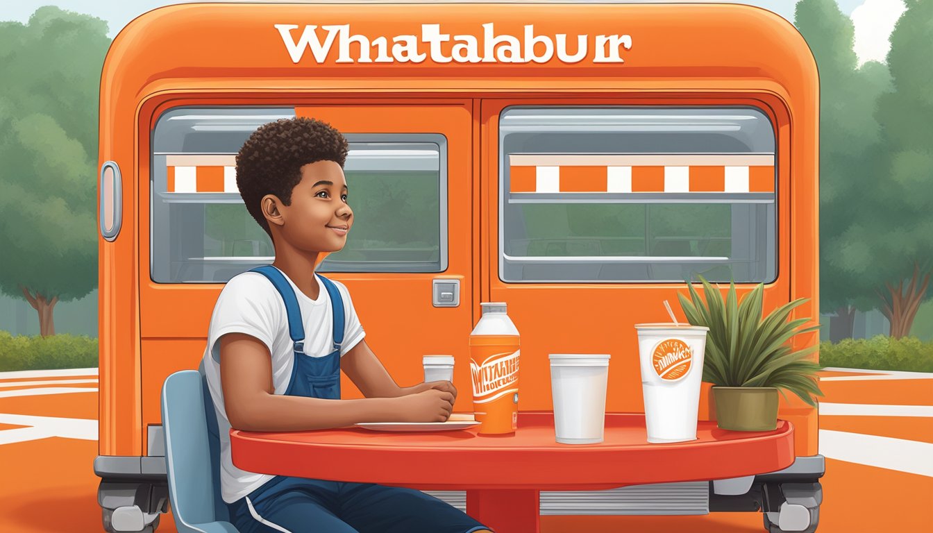 A Whataburger Junior sitting on a red tray with a large orange W logo in the background