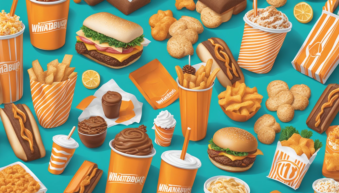 A colorful display of Whataburger's seasonal items, featuring a variety of limited-time offers throughout the year, with accessible and convenient packaging