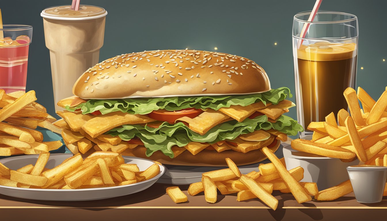 A Whatachick'n sandwich surrounded by a pile of golden crispy fries and a refreshing drink on the side