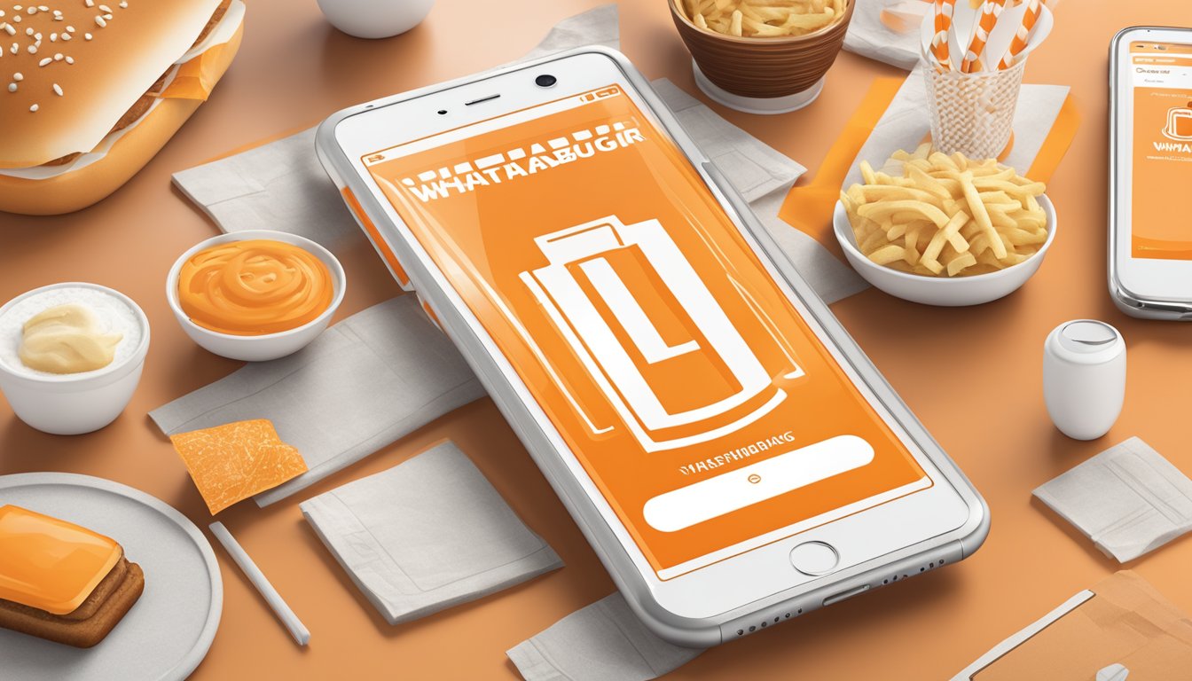 A modern smartphone displaying the Whataburger app with the iconic orange and white color scheme, featuring a sleek interface and user-friendly design