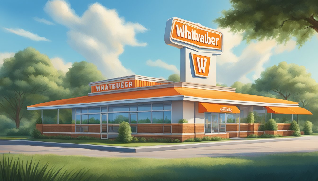 A classic Whataburger restaurant sign stands tall against a backdrop of blue sky and greenery, evoking a sense of tradition and nostalgia while also embracing modern health trends