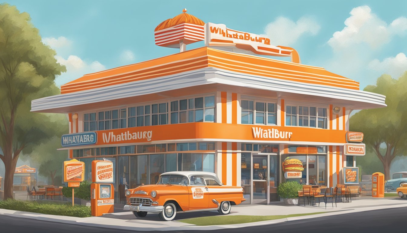 The Whataburger Museum: A colorful, retro building with a giant burger on top, surrounded by vintage signs and memorabilia from the popular fast food chain