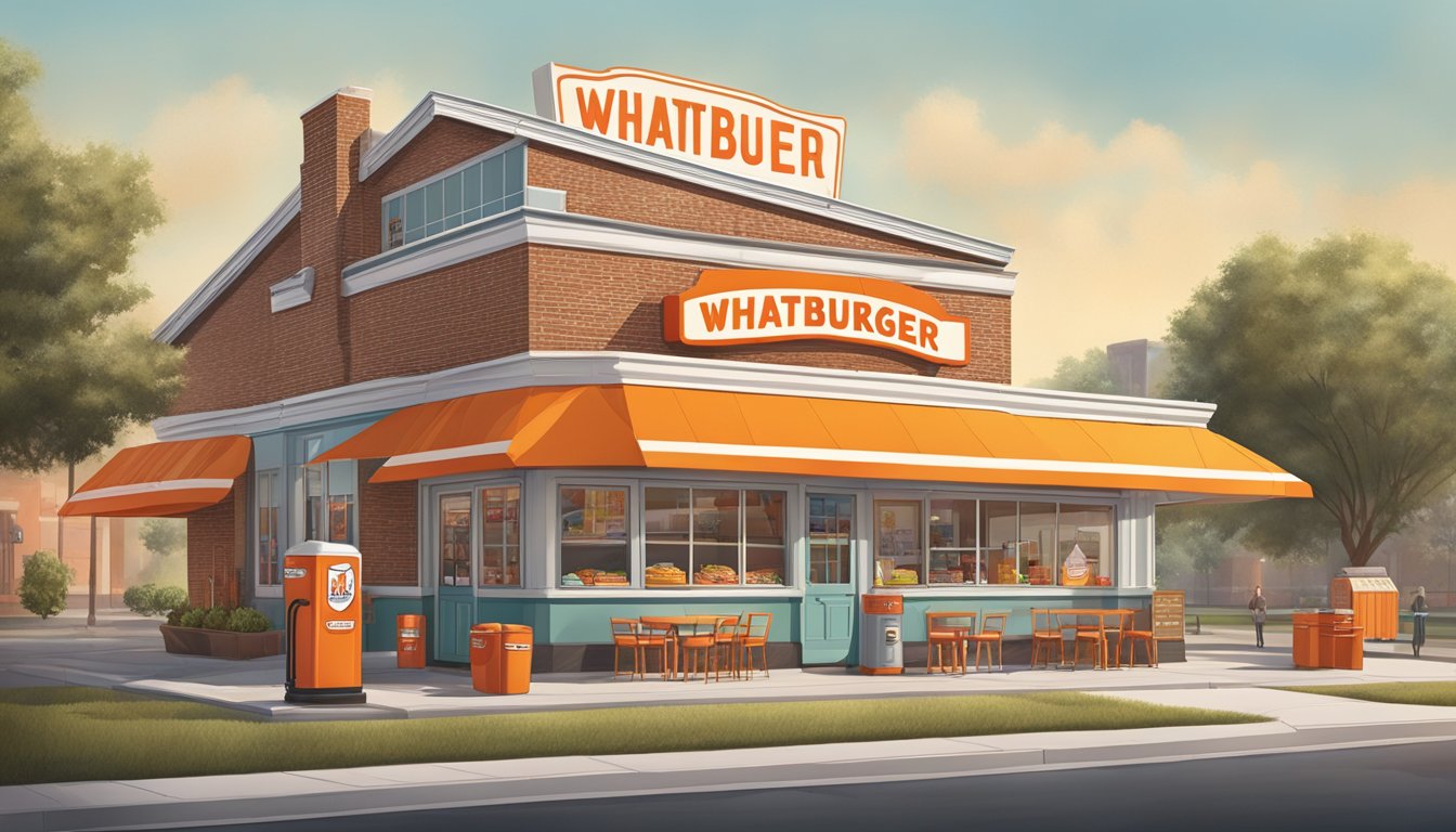 The Whataburger Museum: A colorful, retro-style building with a giant burger-shaped sign and vintage fast food memorabilia displayed in the windows