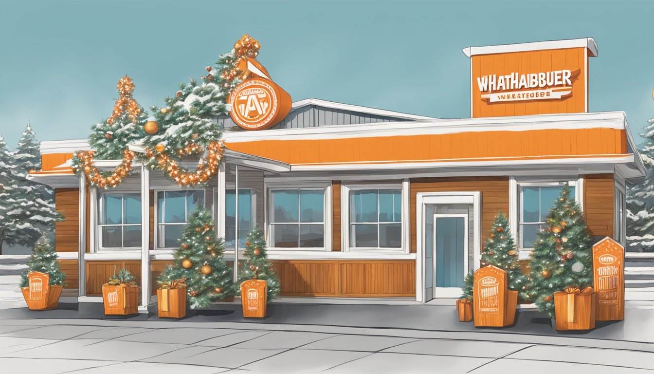 A festive Whataburger restaurant adorned with Texas holiday decorations and featuring unique menu offerings