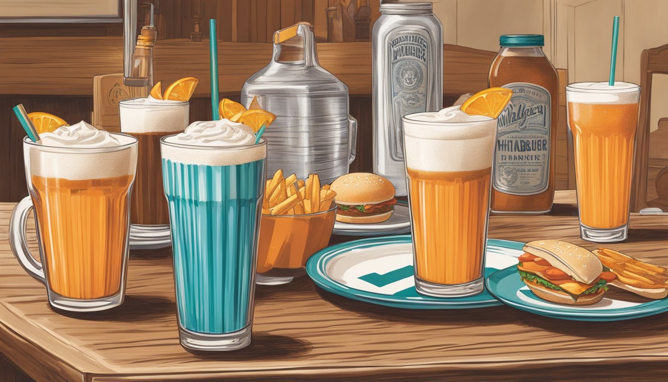 A table set with Whataburger-inspired drinks and the cookbook, surrounded by Texas-themed decor and nostalgic ambiance