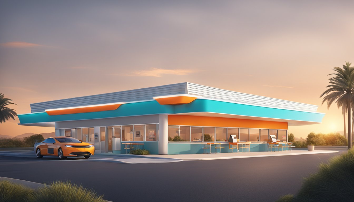 A futuristic drive-thru at Whataburger, with sleek, streamlined design and advanced technology for quick and efficient service