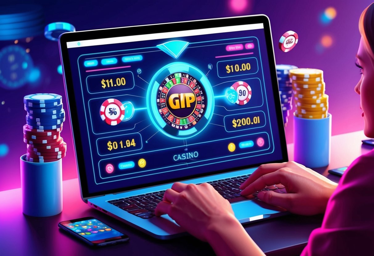 Un algorithme informatique contrôle les jeux de casino, représentés par des graphiques numériques et des symboles sur un écran.