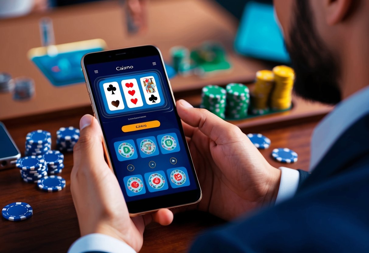 Une personne utilisant un smartphone pour jouer à des jeux de casino en ligne avec une expérience fluide et sans interruption, grâce au réseau 5G rapide et fiable.