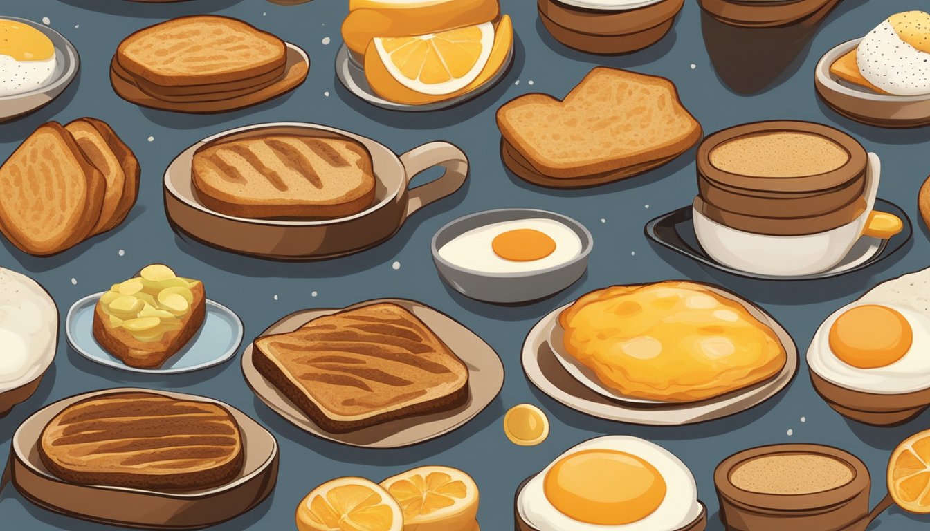 A close-up of a variety of perfectly toasted breakfast breads on a BK breakfast platter, with steam rising from the warm slices