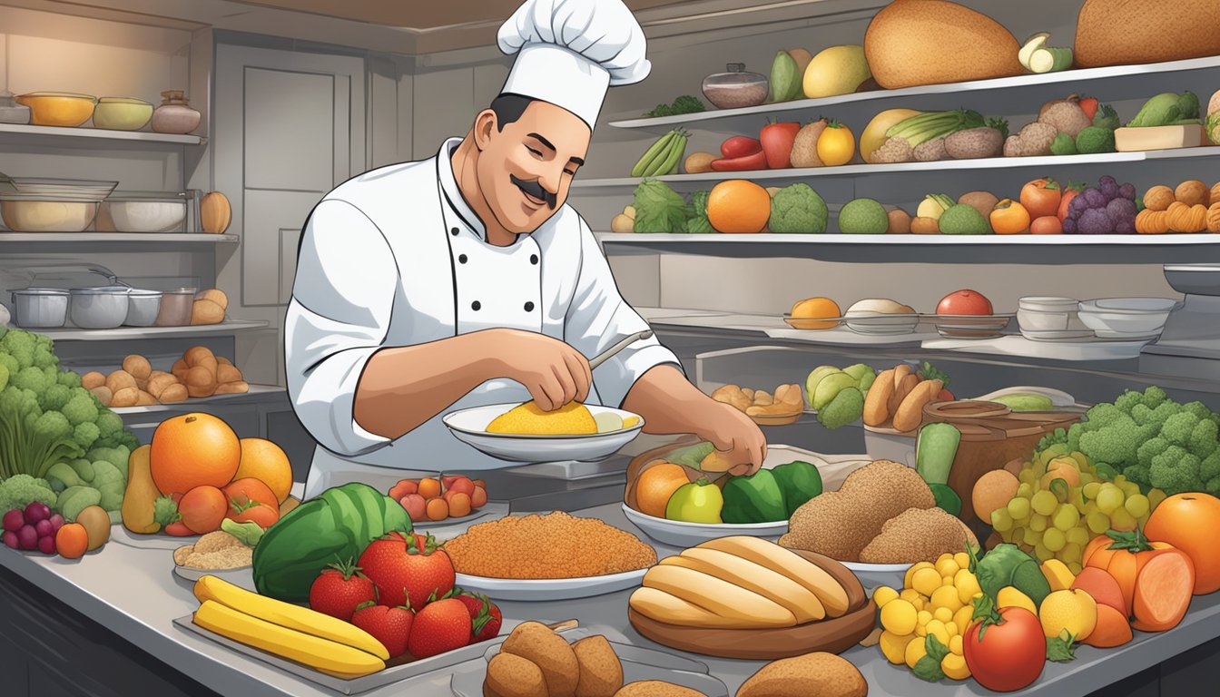 A chef carefully selects fresh ingredients for BK's breakfast breads, surrounded by colorful fruits and vegetables