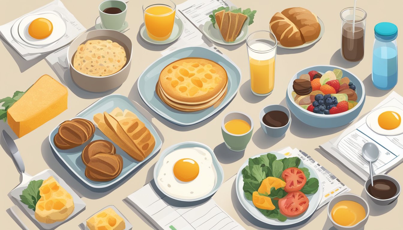 A table with various BK breakfast items and their nutritional information displayed, surrounded by health trend graphs and charts