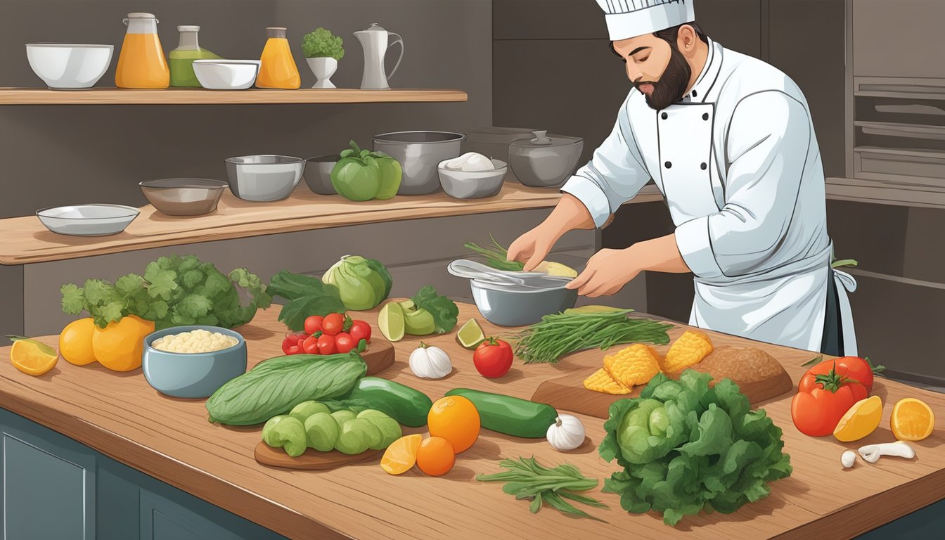 A chef carefully selects and arranges a variety of fresh ingredients on a cutting board, preparing to create new items for BK's breakfast menu